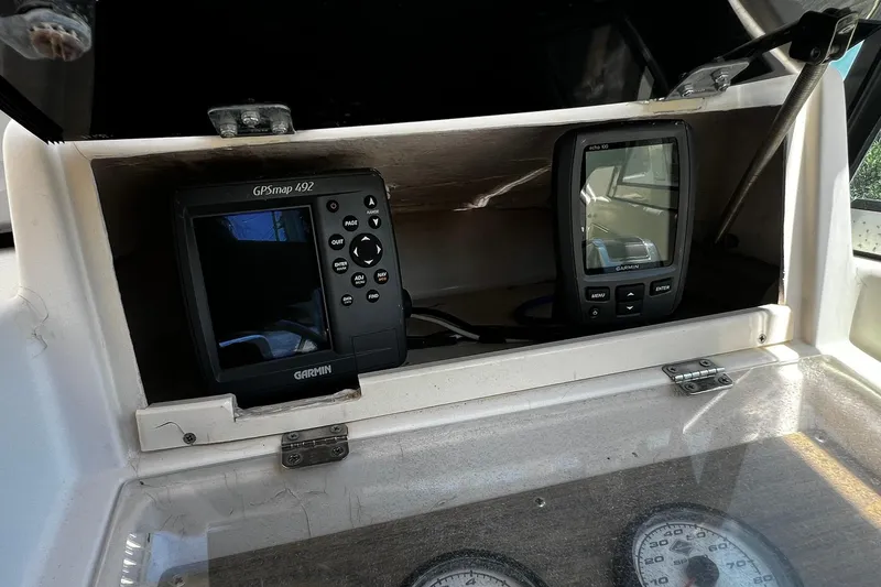 Slide: The Image of Garmin GPSmap 492 and Echo 100 in 1992 Grady-White Explorer 244 boat console. - 12