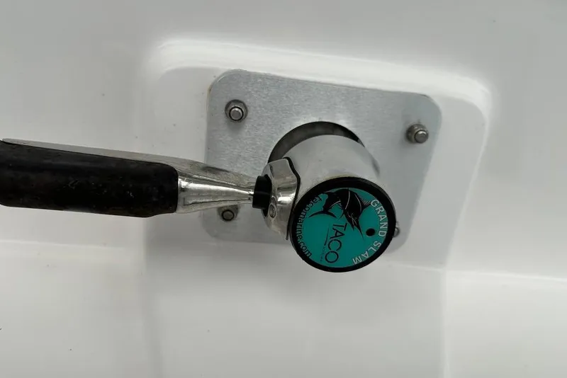 Slide: The Image of Boat handle mechanism on 2015 Everglades 295 Center Console, featuring Taco Grand Slam. - 27