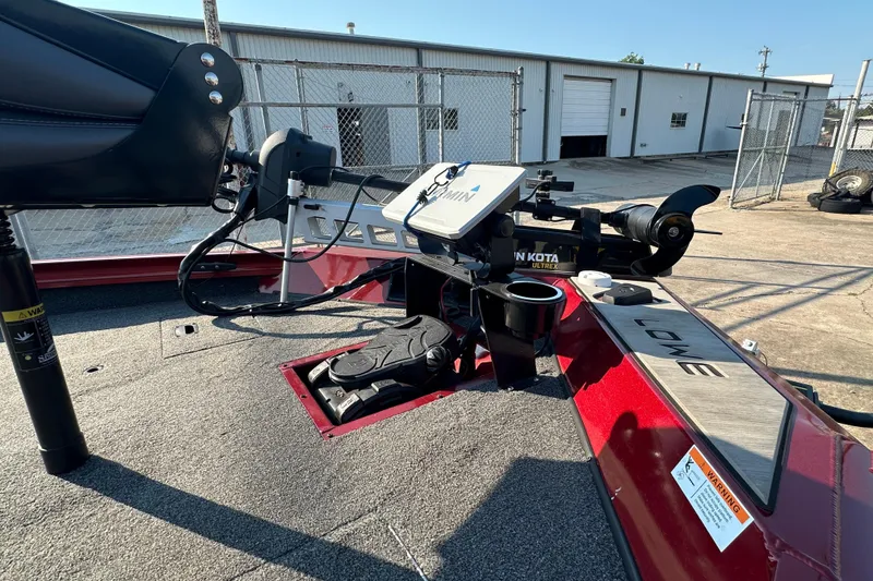 Slide: The Image of 2022 Lowe Stinger 188 boat with Garmin and Minn Kota equipment on deck. - 10