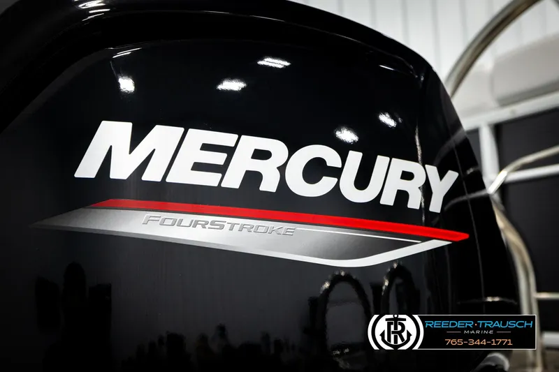 Slide: The Image of Mercury FourStroke engine on 2023 Godfrey SW2286C boat, Reeder-Trausch Marine branding visible. - 45