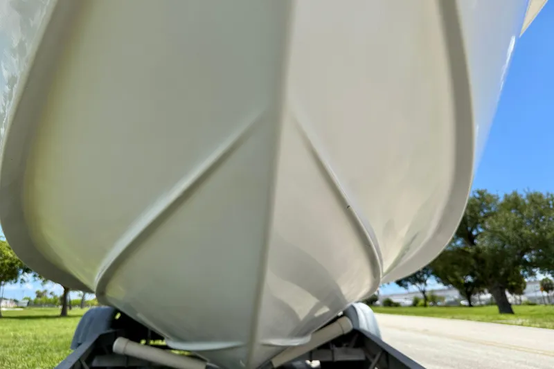 Slide: The Image of Close-up of 2002 Sea Pro 220 Center Console boat hull on trailer. - 31
