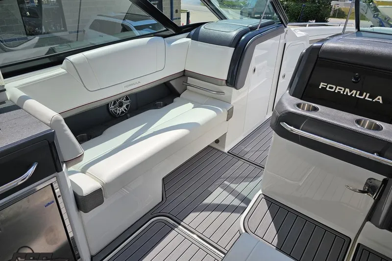 Slide: The Image of 2020 Formula 330 Crossover Bowrider interior with sleek seating and modern design. - 49