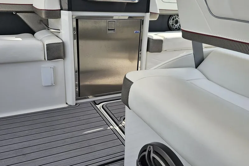 Slide: The Image of Interior of 2020 Formula 330 Crossover Bowrider with sleek seating and stainless steel accents. - 54