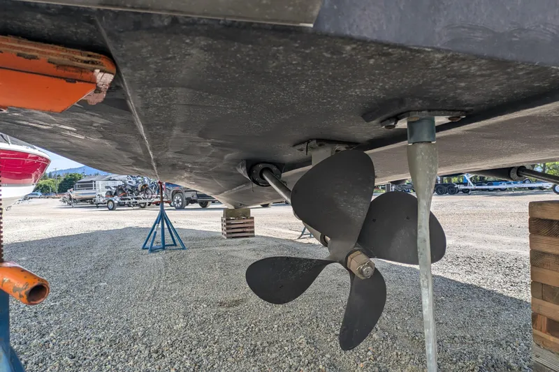 Slide: The Image of 2004 Carver 360 Mariner propeller and hull on dry dock. - 13