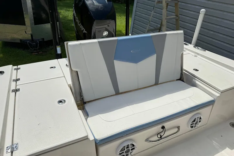 Slide: The Image of 2022 Robalo 266 Cayman boat seat with storage and speakers. - 5