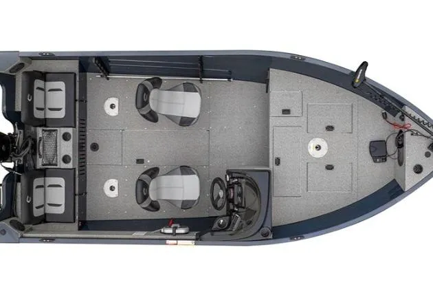 Slide: The Image of 2026 Crestliner 1650 Kodiac SC boat interior, top view, featuring seating and storage layout. - 45