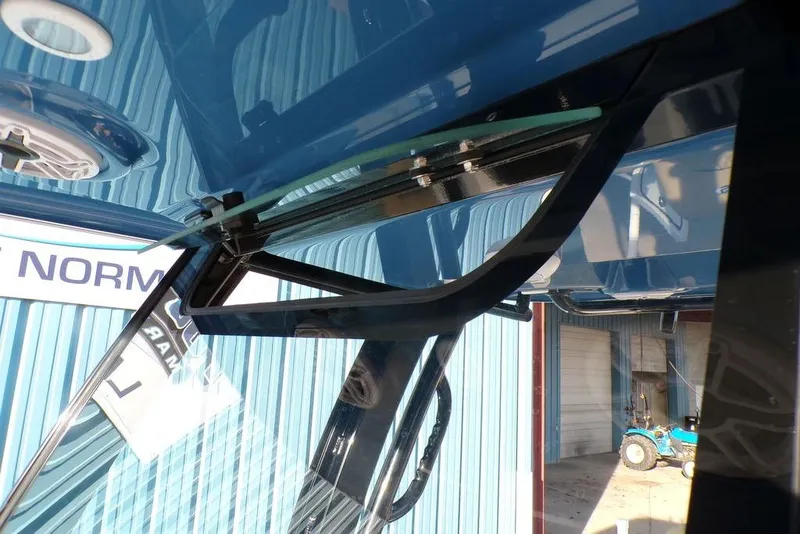 Slide: The Image of 2025 Sportsman Masters 247 boat detail with blue exterior and structural components. - 32