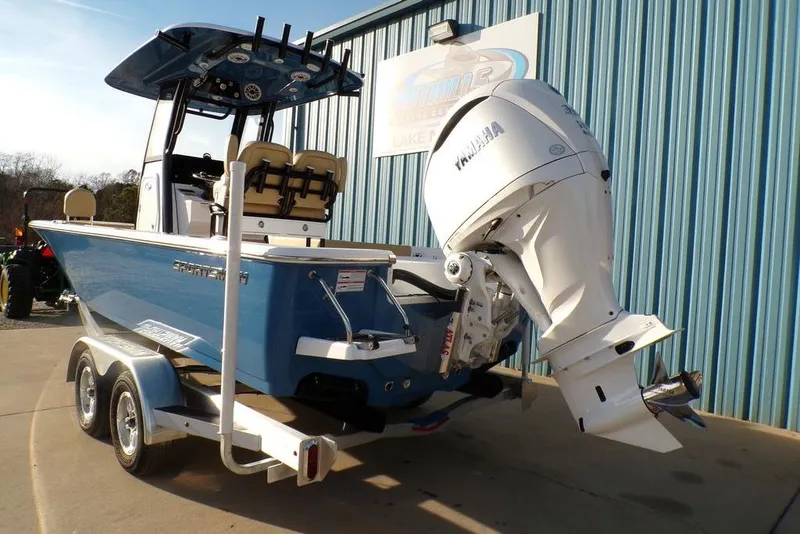 Slide: The Image of 2025 Sportsman Masters 247 boat with Yamaha outboard motor on trailer. - 4