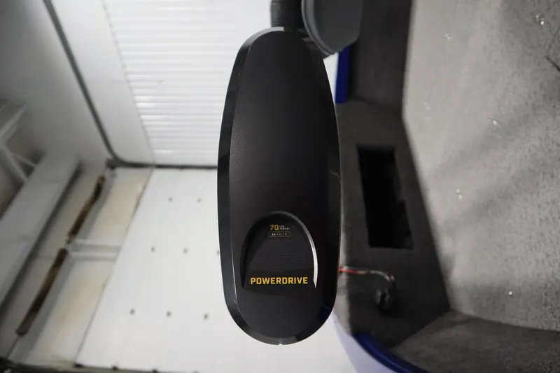 Slide: The Image of PowerDrive motor on 2026 Crestliner 1650 Hawk Side Console boat, indoor setting. - 11