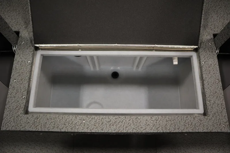 Slide: The Image of 2026 Crestliner 1650 Hawk Side Console livewell interior, open lid view. - 41