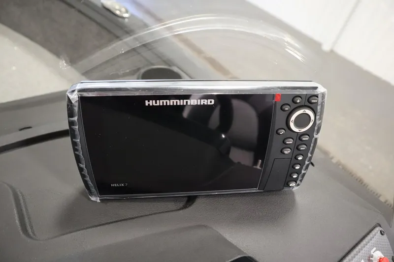 Slide: The Image of Humminbird Helix 7 fish finder on 2026 Crestliner 1750 Hawk Side Console boat dashboard. - 23