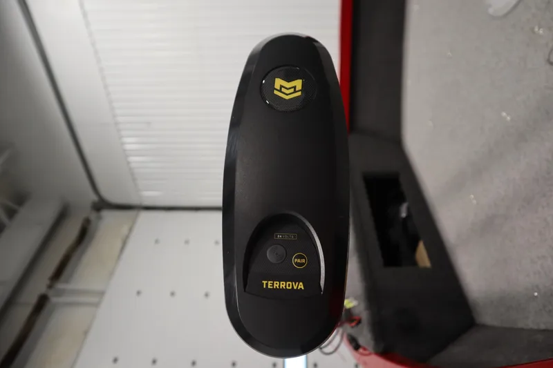 Slide: The Image of Close-up of Terrova trolling motor control on 2026 Crestliner 1750 Hawk Walkthrough boat. - 11