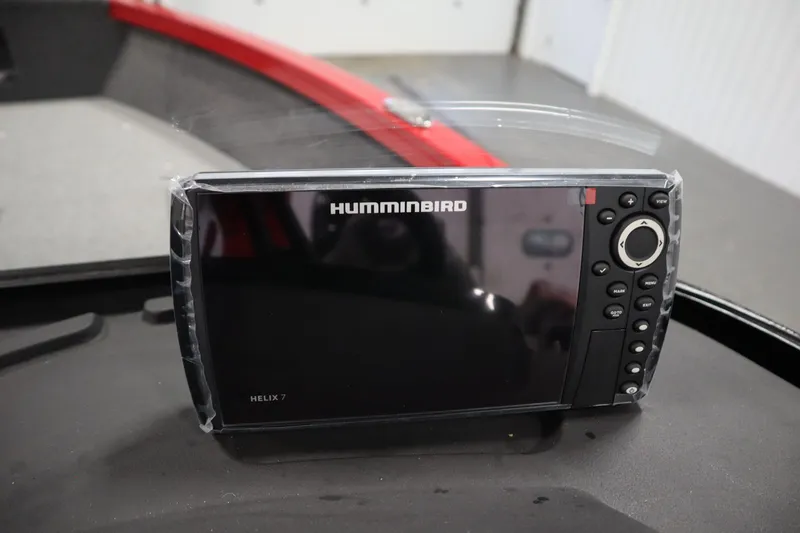 Slide: The Image of Humminbird Helix 7 fish finder on 2026 Crestliner 1750 Hawk Walkthrough boat dashboard. - 22