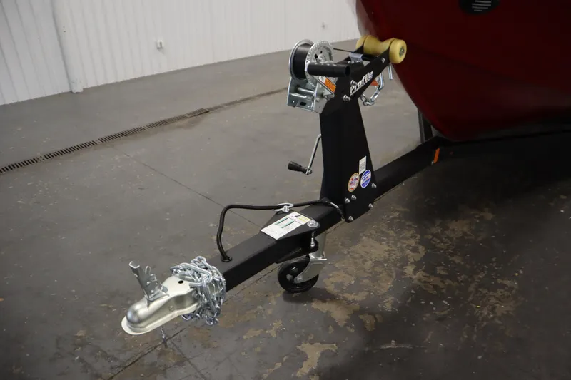 Slide: The Image of Trailer hitch of 2026 Crestliner 1750 Hawk Walkthrough boat in a garage setting. - 45