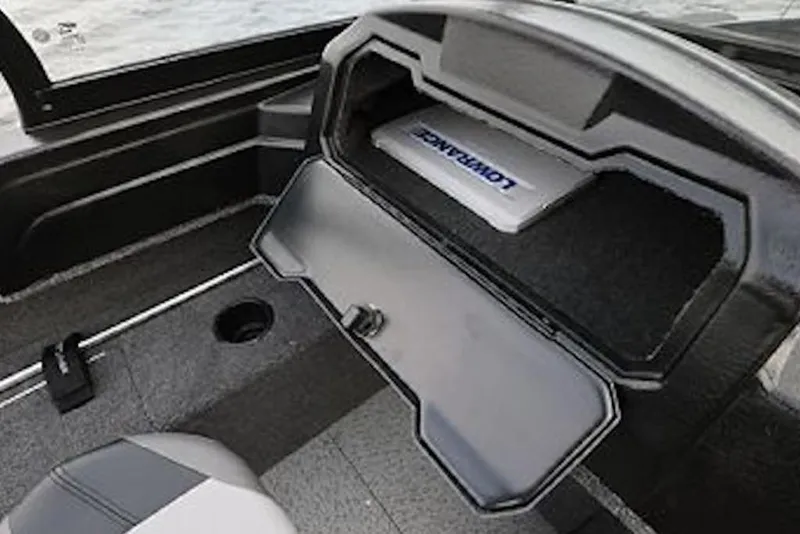 Slide: The Image of 2026 Crestliner 1750 Super Hawk boat on trailer in indoor setting. - 35