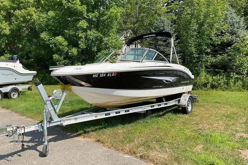 Slide: The Image of 2013 Chaparral H2O Fish & Ski boat on trailer, parked outdoors. - 5