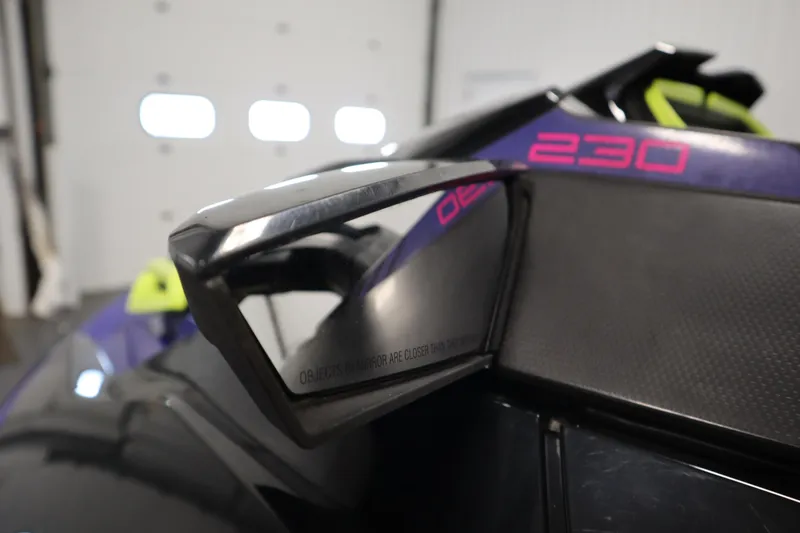 Slide: The Image of 2020 Sea-Doo Wake Pro 230 close-up, featuring side mirror and model number. - 10