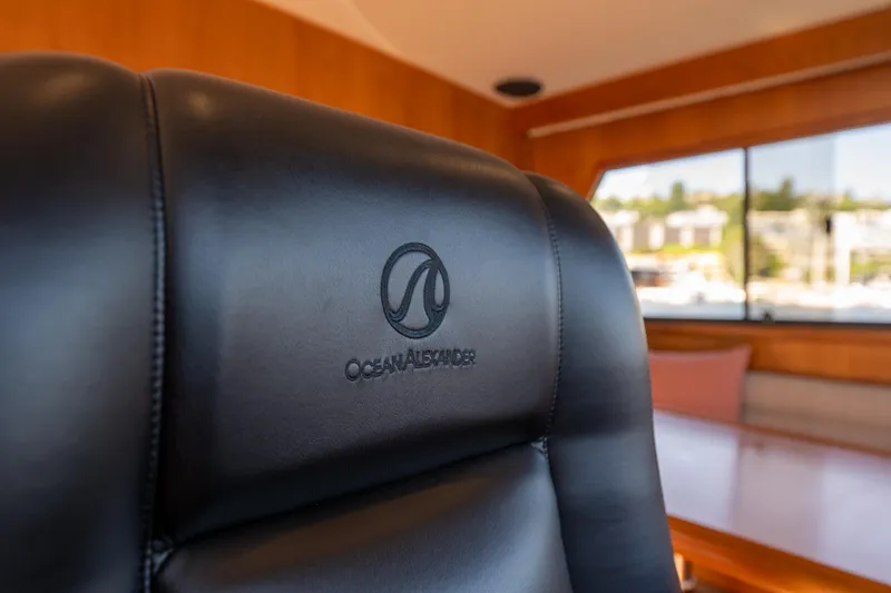 Slide: The Image of Luxurious interior of 1995 Ocean Alexander 486 Classicco Pilothouse with branded leather seating. - 11