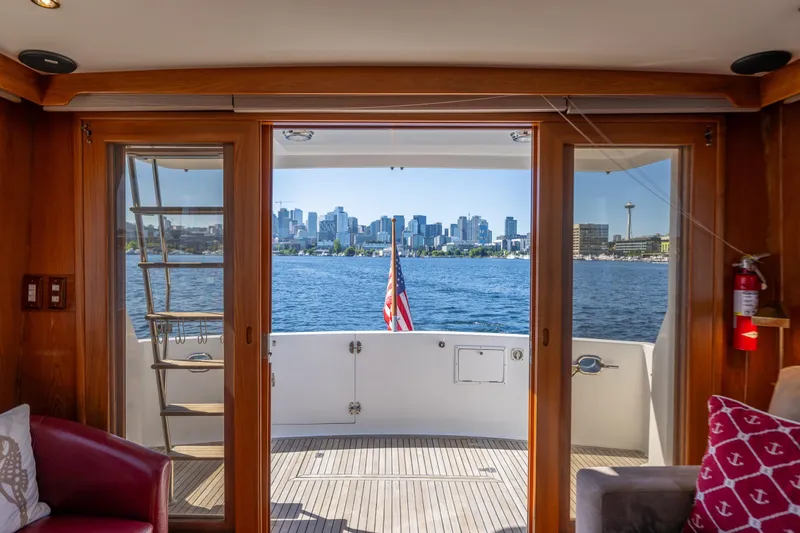 Slide: The Image of Interior view from 1995 Ocean Alexander 486 Classicco Pilothouse, overlooking Seattles skyline. - 27