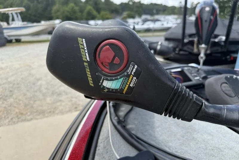 Slide: The Image of Close-up of a Minn Kota Maxxum trolling motor control on a 2005 Triton TR 19 X boat. - 8