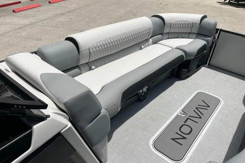 Slide: The Image of Luxurious seating on 2026 Avalon 2785 Excalibur LTD boat, featuring elegant design and comfort. - 16