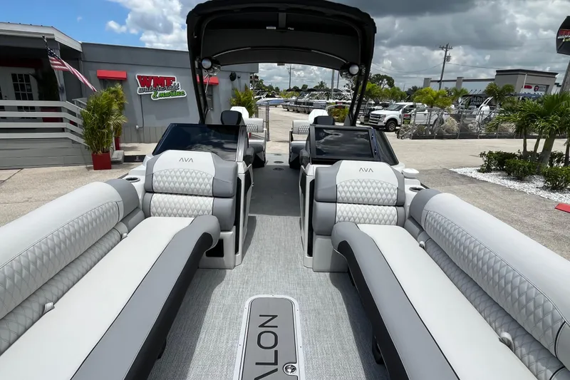 Slide: The Image of Luxurious 2026 Avalon 2785 Excalibur LTD boat with plush seating and modern design. - 17