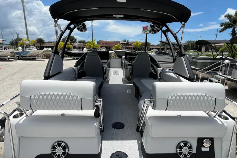 Slide: The Image of Luxurious 2026 Avalon 2785 Excalibur LTD boat interior with quad lounger seating and modern design. - 9