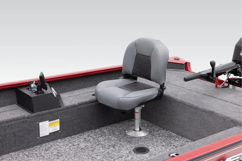 Slide: The Image of Manufacturer Provided Image: 2025 Tracker Super Guide V-16 T boat interior with gray seating and control panel. - 12