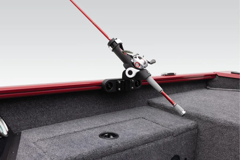 Slide: The Image of Manufacturer Provided Image: 2025 Tracker Super Guide V-16 T boat interior with mounted fishing rod holder. - 17