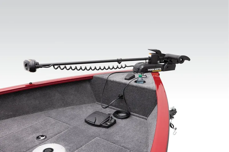 Slide: The Image of Manufacturer Provided Image: 2025 Tracker Super Guide V-16 T boat with Minn Kota trolling motor on deck. - 7