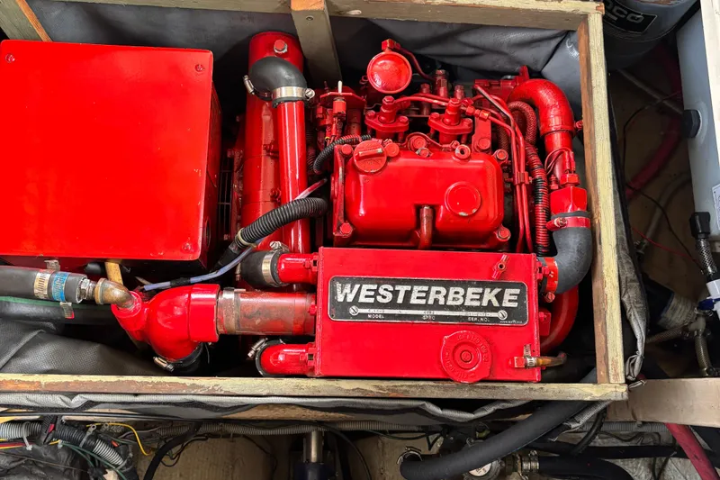 Slide: The Image of Red Westerbeke engine in 1985 Mainship 34 III boat. - 50