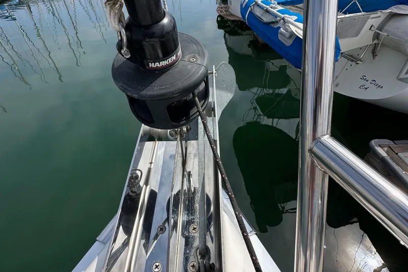 Slide: The Image of Bow of 2008 Hunter 36 sailboat with Harken furling system in marina. - 16