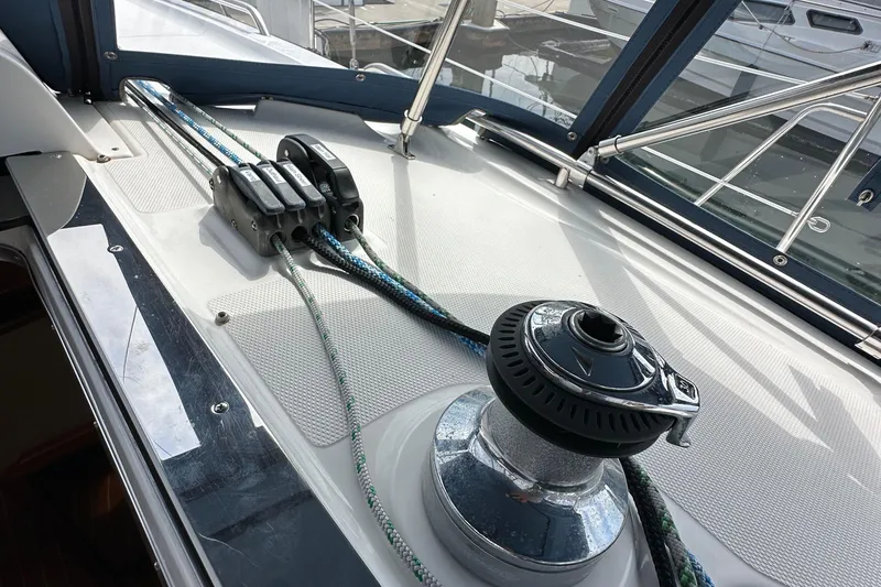 Slide: The Image of Deck of 2008 Hunter 36 sailboat with winch and rope clutches. - 41