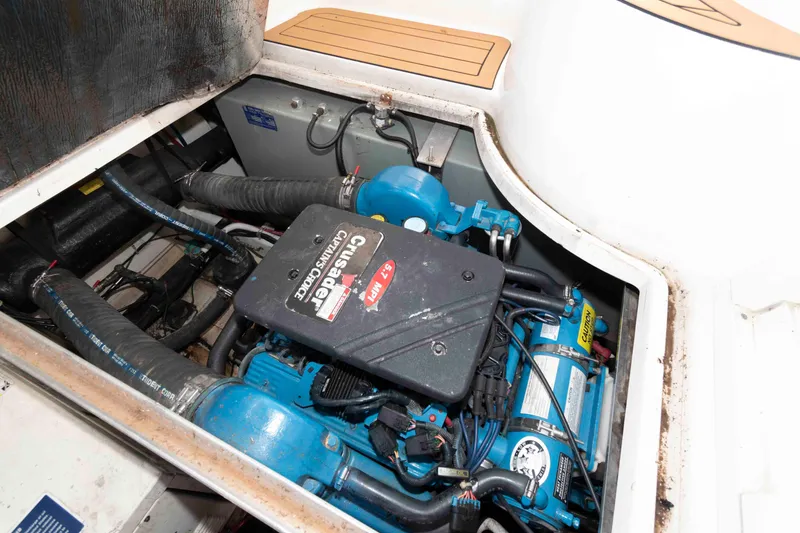 Slide: The Image of Engine compartment of a 2003 Carver 350 Mariner with Crusader engine. - 22
