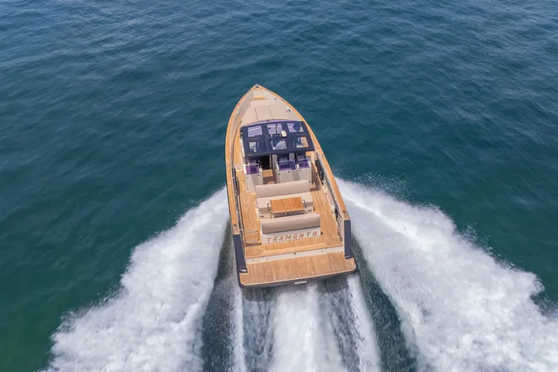 Slide: The Image of 2021 Fjord 40 Open yacht cruising on open sea, aerial view. - 4