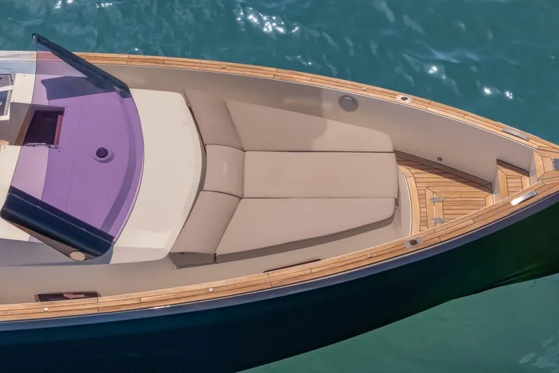 Slide: The Image of Top view of 2021 Fjord 40 Open yacht with sunbathing area and sleek design. - 7