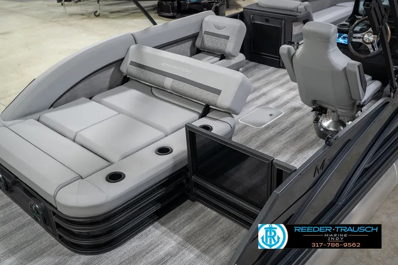 Slide: The Image of 2026 Bennington 26 MSB pontoon boat interior with luxurious seating and modern design. - 13