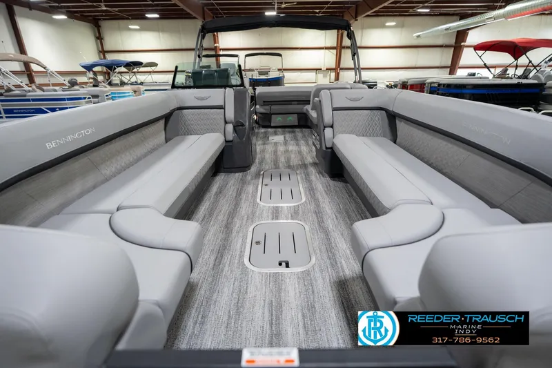 Slide: The Image of 2026 Bennington 26 MSB boat interior with luxurious seating and modern design. - 15