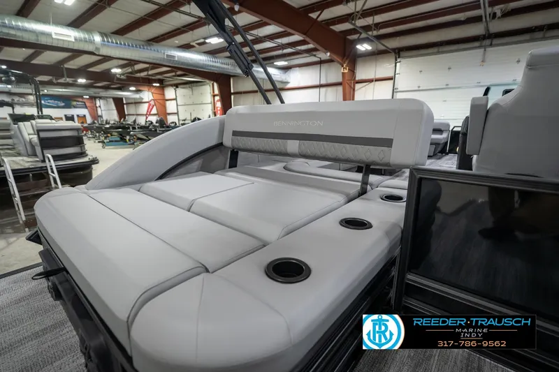 Slide: The Image of Luxurious interior of 2026 Bennington 26 MSB boat with elegant seating and ambient lighting. - 24