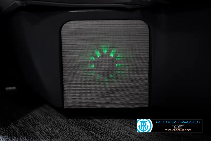 Slide: The Image of 2026 Bennington 26 MSB boat interior with sleek gray seating in a showroom. - 45