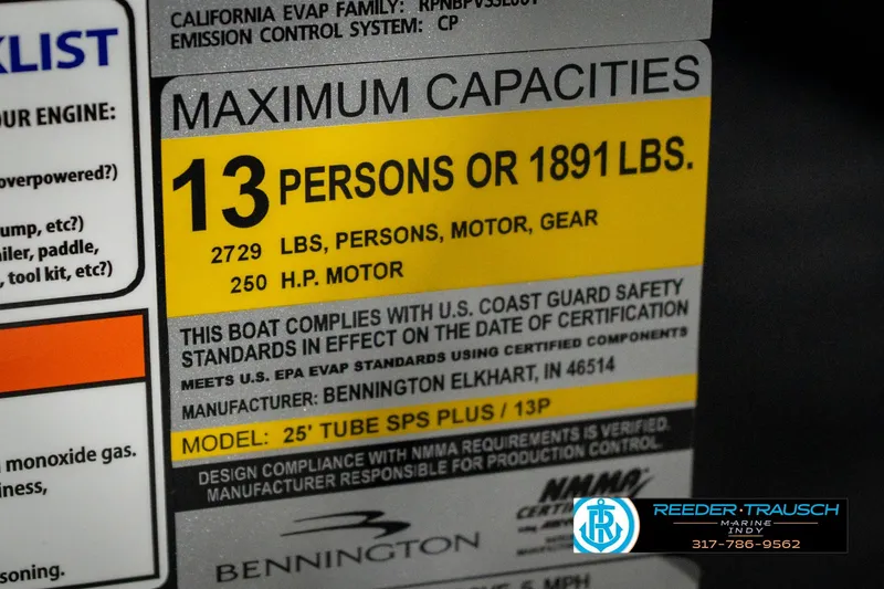 Slide: The Image of 2026 Bennington 26 MSB boat detail with "No Lift" latch, Reeder Trausch Marine logo. - 58