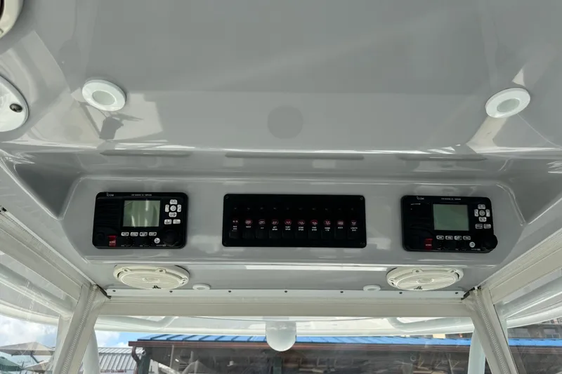 Slide: The Image of Control panel of a 2018 Freeman 42 LR boat with electronic displays. - 24
