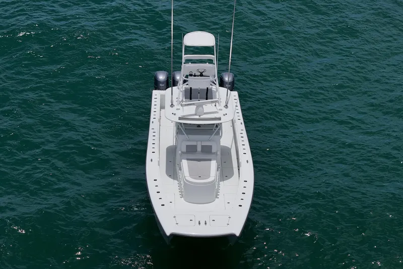 Slide: The Image of Aerial view of 2018 Freeman 42 boat on open water. - 5