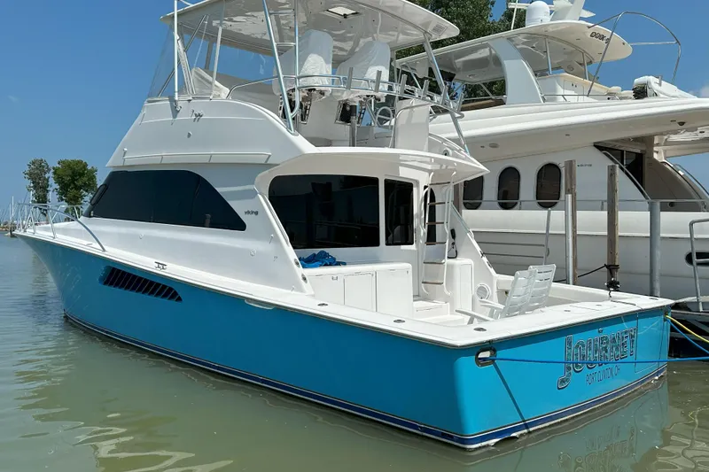 Slide: The Image of 2003 Viking 48 Convertible yacht "Journey" docked in Port Clinton, Ohio marina. - 14