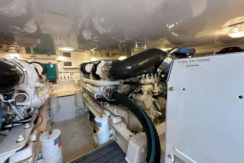 Slide: The Image of Luxurious bathroom in 2003 Viking 48 Convertible yacht with elegant fixtures and glass shower. - 26