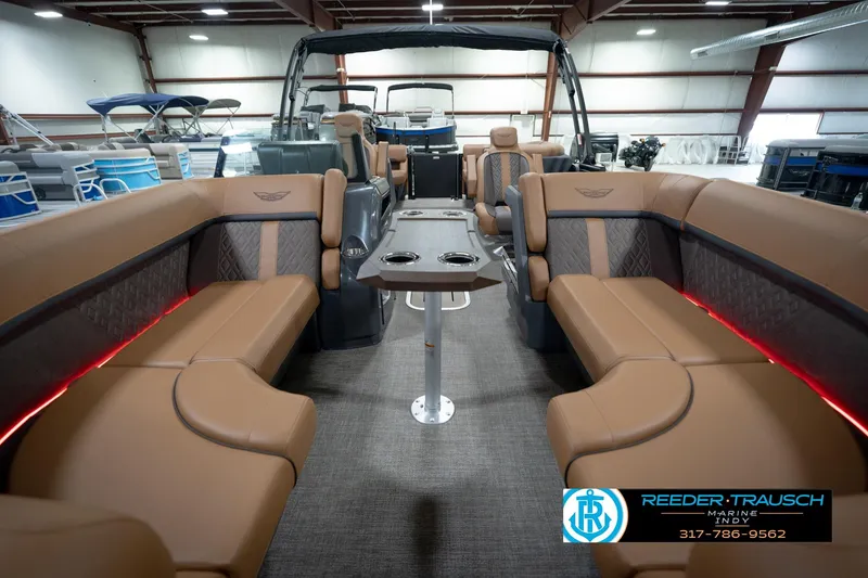 Slide: The Image of Interior of 2026 Bennington 22 MFB pontoon boat with luxurious seating and modern design. - 15