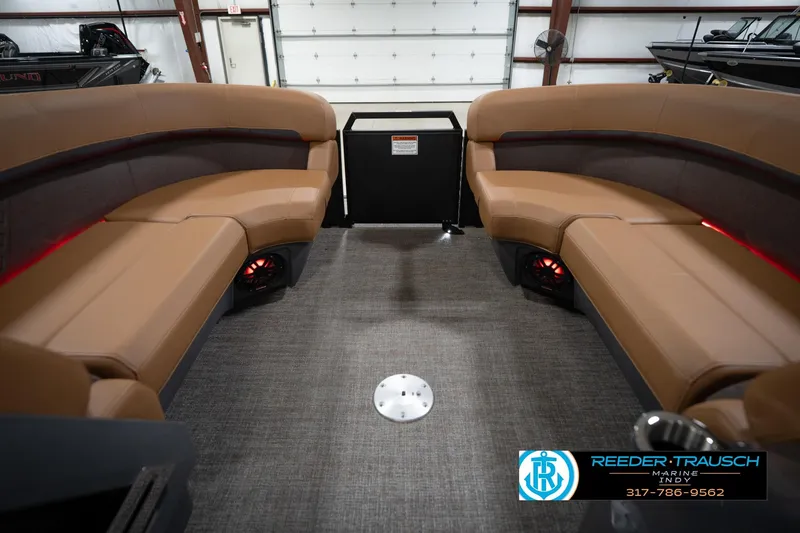 Slide: The Image of Interior of 2026 Bennington 22 MFB boat with luxurious seating and ambient lighting. - 21