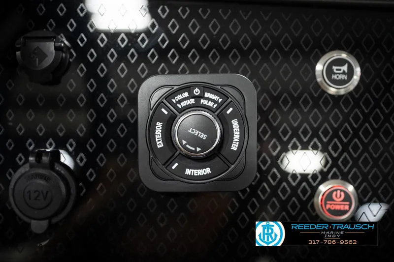 Slide: The Image of Control panel of 2026 Bennington 22 MFB boat with lighting and power switches. - 37