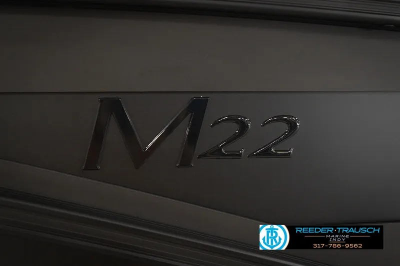 Slide: The Image of 2026 Bennington 22 MFB boat logo with Reeder Trausch Marine contact details. - 51