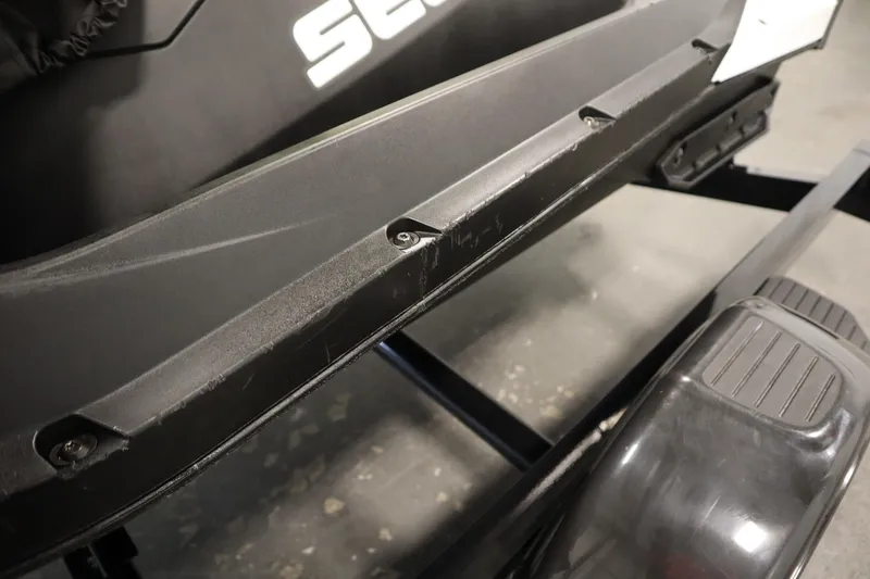 Slide: The Image of 2023 Sea-Doo Spark 3up front view, showcasing sleek design and BRP logo. - 27